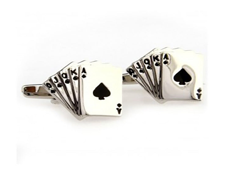 Silver cufflinks with royal flush in spades