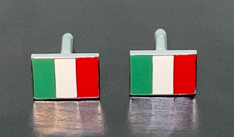 Italy flag green white red enamel cufflinks with silver edge