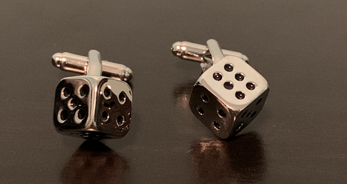 Silver dice cufflinks with black number dots