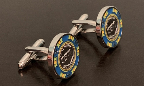 $500 multi-color casino chip silver cufflinks