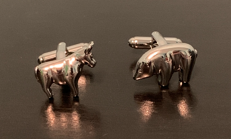 Silver bull and bear figure cufflinks