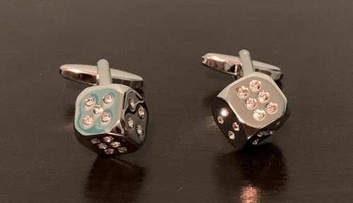 Silver dice cufflinks with crystal number dots