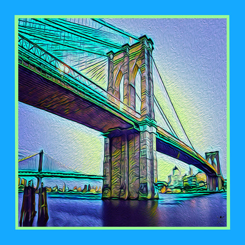 Brooklyn bridge New York in blue, green and yellow shades