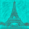Sketched image of Eiffel Tower in black on a dawn background