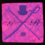 Vector map of Rome in magenta with the Gentleman Rogue logo superimposed on it in dark purple