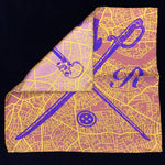 Pocket square with vector image of London city map in gold with Gentleman Rogue logo superimposed on top