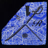 Pocket square with vector image of London city map in blue with Gentleman Rogue logo superimposed on top