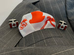 Pocket square with Canadian flag with Gentleman Rogue logo in place of maple leaf
