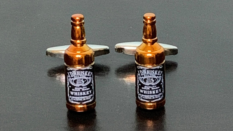Simulated Jack Daniels whiskey bottle cufflinks