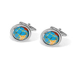 Light blue globe cufflinks with enamel continents in silver frame