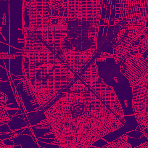New York city vector map in red with the Gentleman Rogue logo superimposed on top