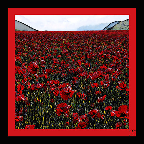 Pocket square with a field of red poppies