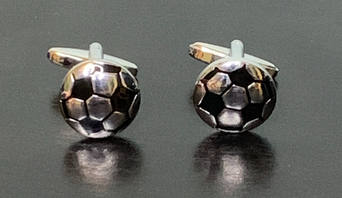 Silver and black soccer ball cufflinks
